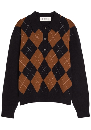 Rohe Argyll Wool Polo Jumper - Black - 42 (UK14 / L)