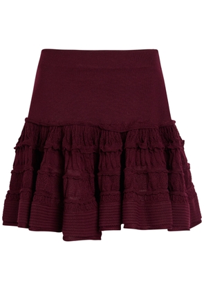 Alaïa Ruffled Wool-blend Mini Skirt - Burgundy - 40 (UK12 / M)