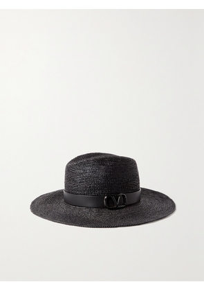 Valentino Garavani - Vlogo Leather-trimmed Straw-effect Fedora - Black - S,M,L