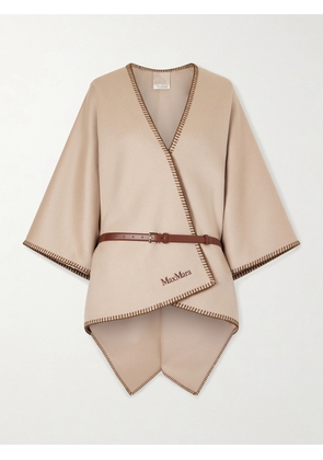 Max Mara - Belted Whipstitched Embroidered Wool Cape - Neutrals - One size