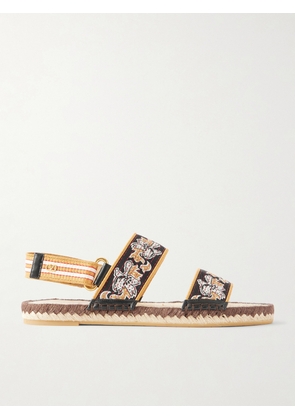Valentino Garavani - Leather-trimmed Embroidered Canvas Espadrille Sandals - Multi - IT35,IT36,IT37,IT38,IT39,IT40,IT41,IT42