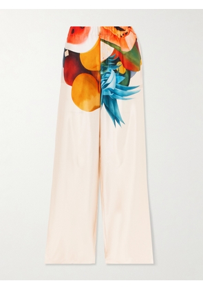 Donde Esteban - Salpicon Printed Silk-blend Wide-leg Pants - White - x small,small,medium,large,x large