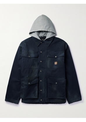 Balenciaga - Oversized Jersey-Trimmed Distressed Organic Cotton-Blend Gabardine Parka - Men - Blue - 1