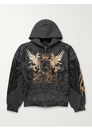 Balenciaga - Tacky Embellished Metallic Logo-Print Cotton-Jersey Zip-Up Hoodie - Men - Black - S