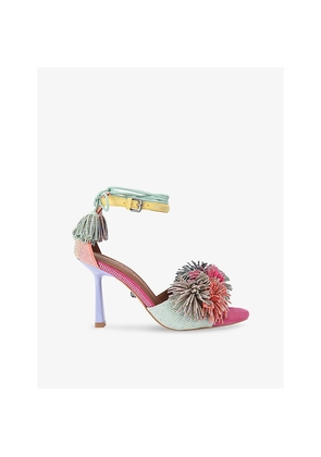 Womens Kurt Geiger London Pom-Pom Ankle-Tie Heeled Suede Sandals
