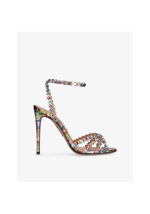Womens Aquazzura Tequila Embellished Heeled Leather Sandals