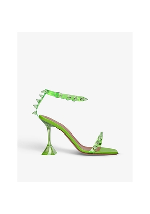 Womens Amina Muaddi Julia Glass Spike-Embellished Heeled PVC Sandals