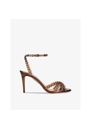 Womens Aquazzura Tequila 85 Crystal-Embellished Leather Heeled Sandals