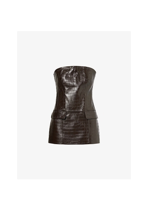 Womens Toteme Strapless Croc-Embossed Pocket Leather Top