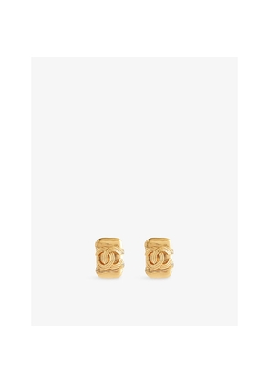 Womens Reselfridges Pre-Loved Chanel CC Gold-Plated Striped Clip-On Earrings