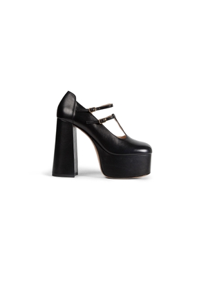 Platform Leather Mary Jane Pumps