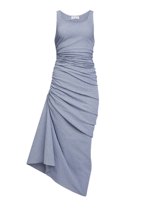 ALAÏA Gathered Striped-Seersucker Midi Dress - Moda Operandi