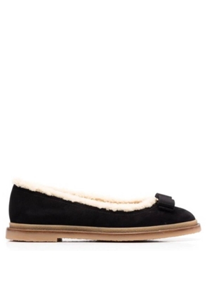 Ferragamo Varina Shearling-Lined Bow-Embellished Suede Ballet Flats