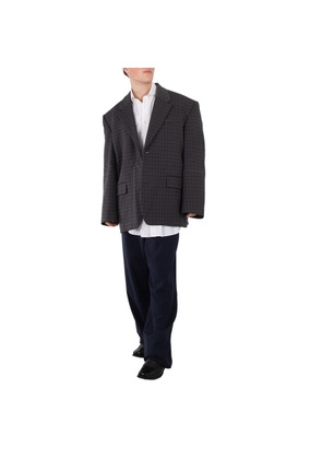 Balenciaga Mens Grey Houndstooth Single-Breasted Blazer