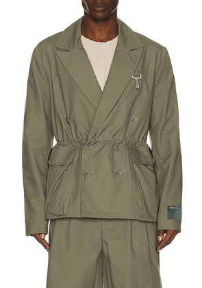 Reese Cooper Cotton Ripstop Double Breasted Blazer in Sage - Sage. Size L (also in ).