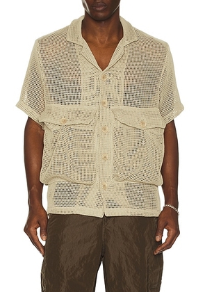 Reese Cooper Crochet Knit Short Sleeve Cargo Shirt in Khaki - Tan. Size L (also in M, XL/1X).