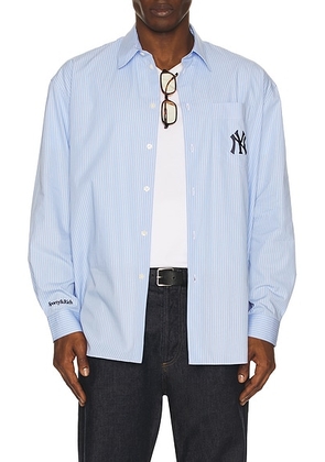 Sporty & Rich Heritage Yankees Serif Oversized Shirt in Blue Stripe - Blue. Size L (also in M, S, XL/1X).