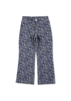 Bonpoint Floral Motif Cotton Denim Flared Pants