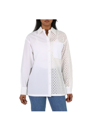 Kenzo Ladies Off White Broderie Anglaise Long-Sleeve Cotton Shirt