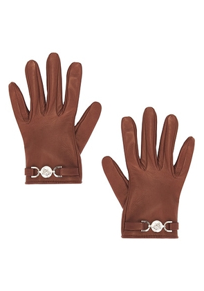 VERSACE Leather Gloves in Moka & Palladio - Brown. Size 6.5 (also in ).