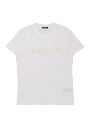 Balmain Metallic Logo Print Cotton T Shirt