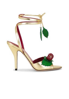Valentino Garavani Cherryfic Sandal in Antique Brass & Light Peppermint - Metallic Gold. Size 36.5 (also in 37, 37.5, 38, 39, 39.5, 40, 41).
