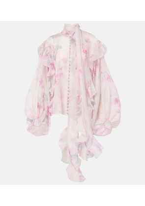 Zimmermann Crush floral ruffled tie-neck blouse