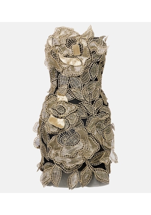 Oscar de la Renta Floral-applique tulle minidress
