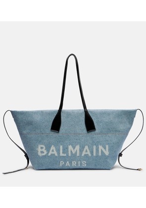 Balmain Track leather-trimmed denim tote bag