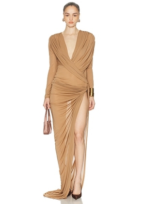 Atlein Draped Longsleeve Dress in Argile - Beige. Size 34 (also in 36, 38).