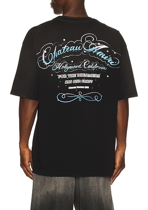 Amiri Crystal Chateau Script Oversized Tee in Black - Black. Size L (also in M, S, XL/1X, XXL/2X).