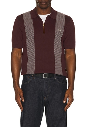 Fred Perry Panel Detail Knitted Polo Shirt in Oxblood - Red. Size L (also in M, S, XL/1X).