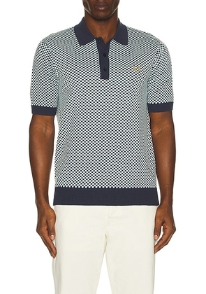 Fred Perry Chequerboard Knitted Polo Shirt in Dark Airforce - Blue. Size L (also in M, S, XL/1X).