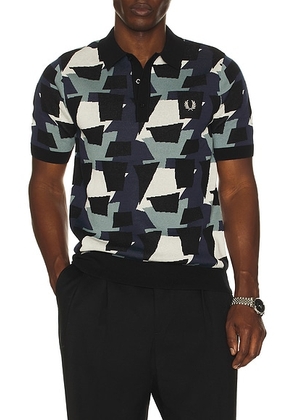 Fred Perry Fragment Jacquard Knit Polo Shirt in Black - Black. Size L (also in M, S, XL/1X).