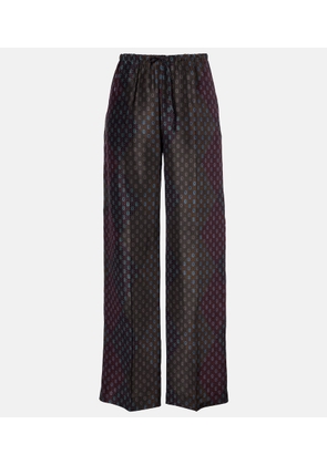 Dries Van Noten Printed silk satin straight pants