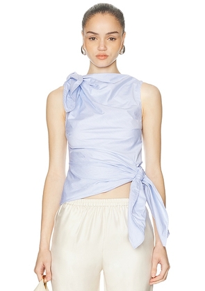 Monse Bow Drape Shirting Top in Sky Blue - Baby Blue. Size 0 (also in 2, 4, 6, 8).