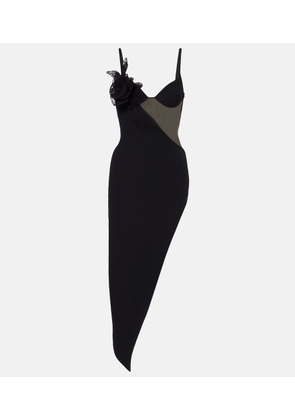 David Koma Asymmetric cutout floral-applique midi dress
