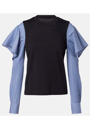 Sacai Striped cotton jersey and poplin shirt