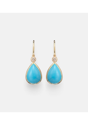 Ileana Makri 14kt gold (585/1000) drop earrings with turquoises and diamonds