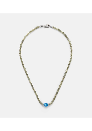 Ileana Makri 9kt white gold (375/1000) and sterling silver (925) beaded necklace with garnets and diamonds