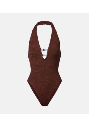 Hunza G Adriana embellished halterneck swimsuit