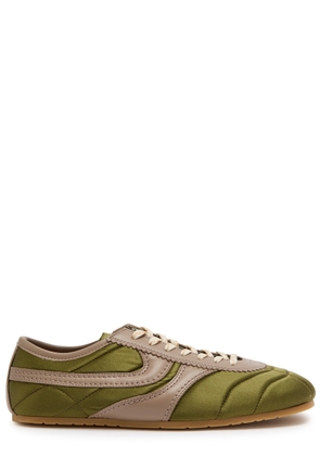 Dries Van Noten Quilted Panelled Leather and Satin Sneakers - Olive - 43 (IT43 / UK9)