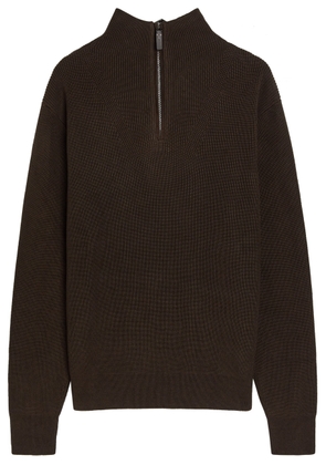Tods Ribbed Half-zip Silk and Cotton-blend Jumper - Brown - S