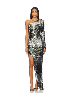 Bronx and Banco Farah One Shoulder Gown in Metallic Silver. Size S. Also in XS.