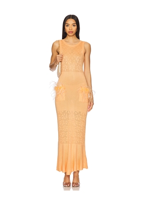 ANDREEVA Knit Dress With Ostrich Feathers Details in Peach. Size XL. Also in XS.