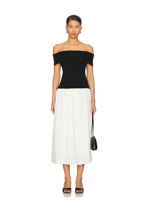 Central Park West Darcy Mixed Media Off Shoulder Dress in Black,White. Size M. Also in XS.