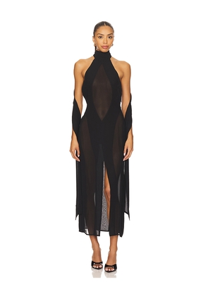 GUIZIO Koemi Sheer Panel Dress in Black. Size L. Also in M, XL, XXL.