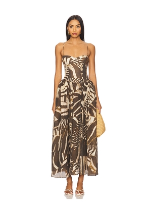 Bardot Estie Printed Maxi Dress in Brown. Size 12. Also in 6.