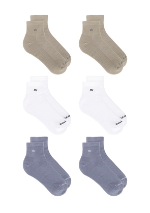 Calvin Klein 6 Pack Basic Cushion Quarter Socks in White.