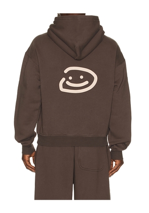 DRMERS CLUB Smiley Logo Hoodie in Brown. Size L. Also in M, S, XL/1X.